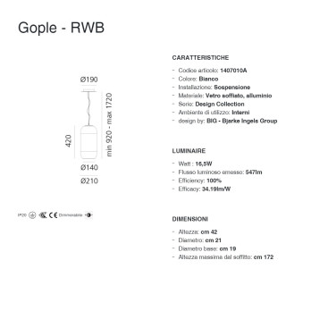 Lampada a sospensione LED Artemide Gople Lamp RWB